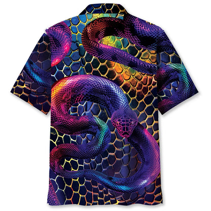 Snake Neon Hawaiian Shirt, custom shirt gift for men (view 2)