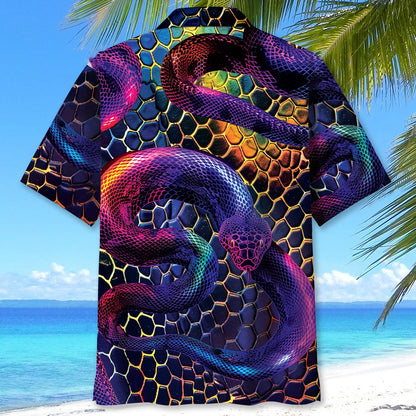 Snake Neon Hawaiian Shirt, custom shirt gift for men (view 3)