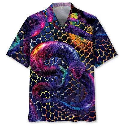 Snake Neon Hawaiian Shirt, custom shirt gift for men (view 4)