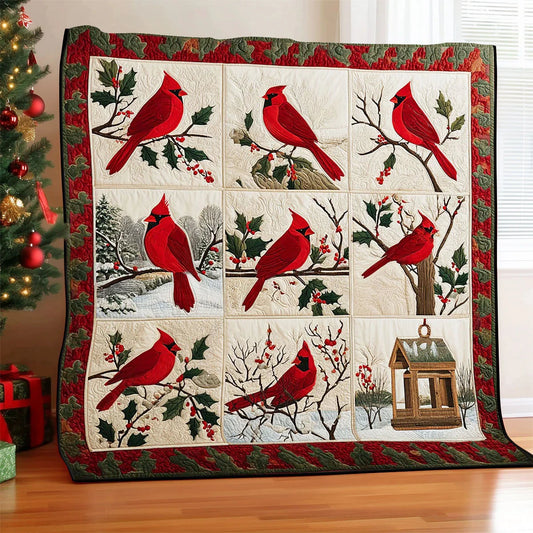 Snow Cardinal Quilt Blanket