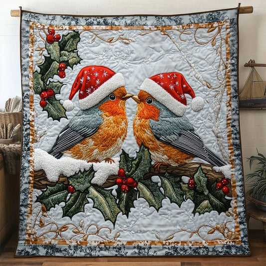 Snow Harmony European Robin Quilt Blanket