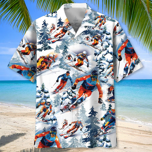 Snow Skiing Hawaiian Shirt, custom shirt gift for men