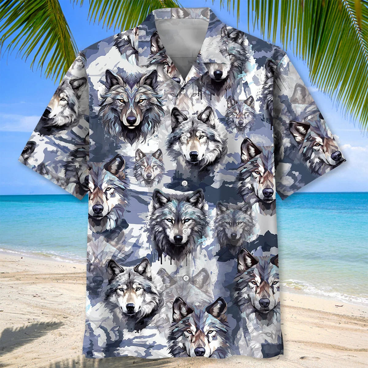 Snow Wolf Hawaiian Shirt, custom shirt gift for men