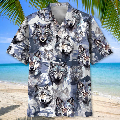Snow Wolf Hawaiian Shirt, custom shirt gift for men