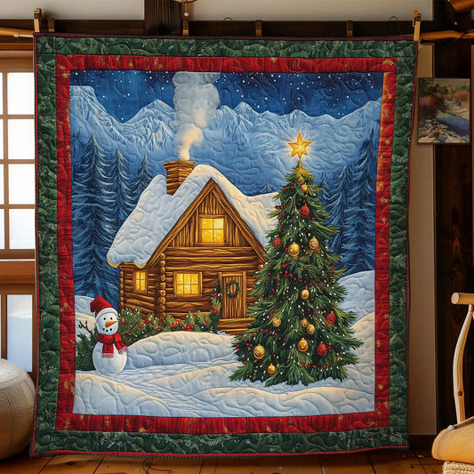 Snowman Cabin Night Quilt Blanket