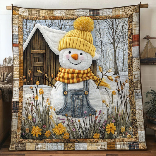 Snowman Yellow Scarf Quilt Blanket