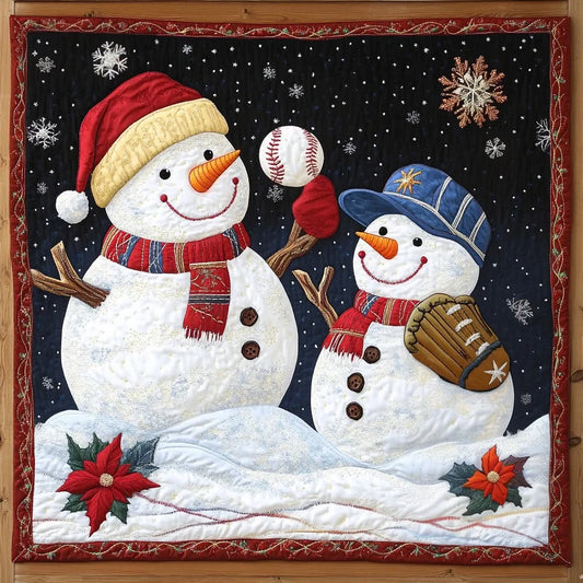 Snowmen Love Baseball Quilt Blanket