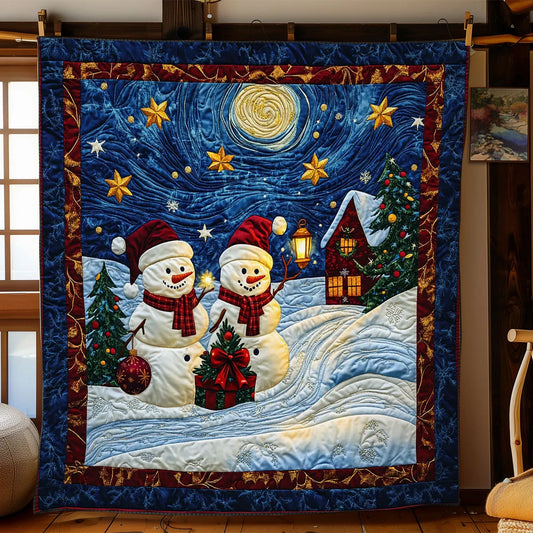 Snowmen Of Light Quilt Blanket