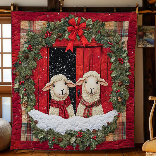 Snowy Barn Sheep Quilt Blanket