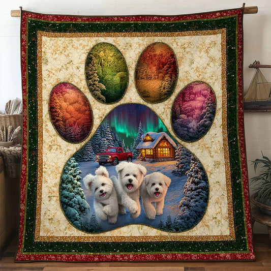 Snowy Bichon Frise Paw Quilt Blanket