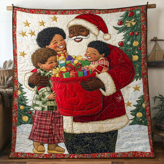 Snowy Black Santa Claus Night Quilt Blanket