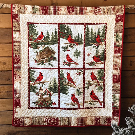 Snowy Branch Cardinal Quilt Blanket
