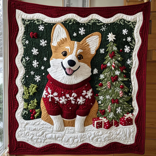 Snowy Corgi Quilt Blanket
