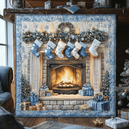 Snowy Fireplace Quilt Blanket