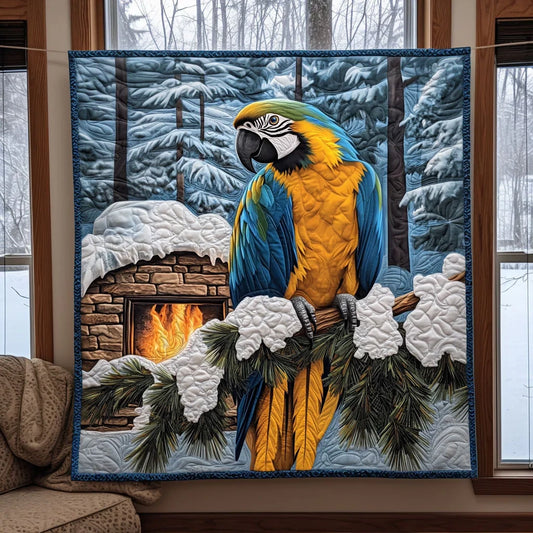 Snowy Forest Macaw Quilt Blanket