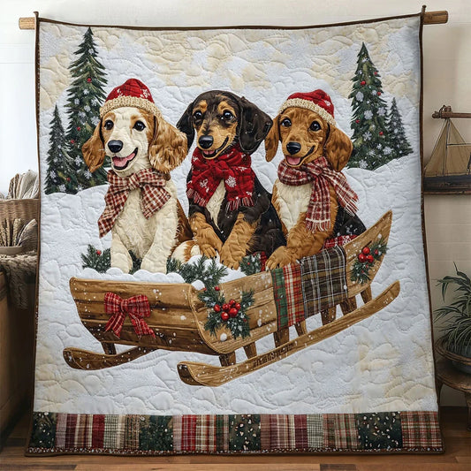 Snowy Fun Dachshund Quilt Blanket