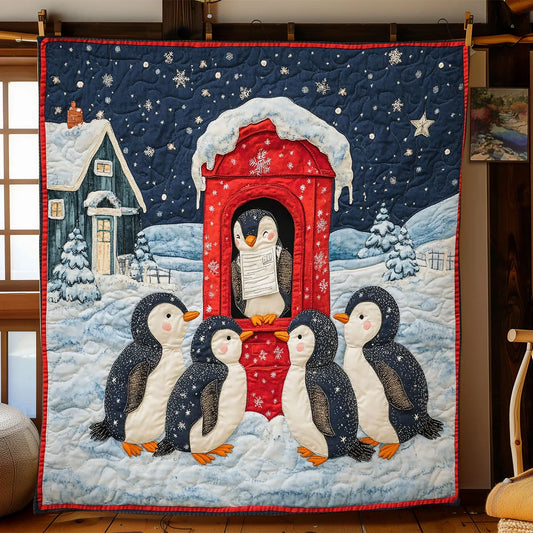 Snowy Penguin Mailbox Quilt Blanket