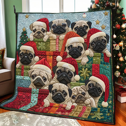 Snowy Pugs Quilt Blanket