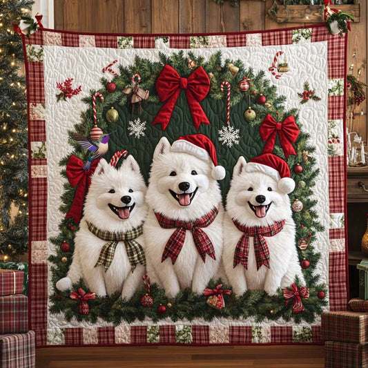 Snowy Samoyed Joy Quilt Blanket