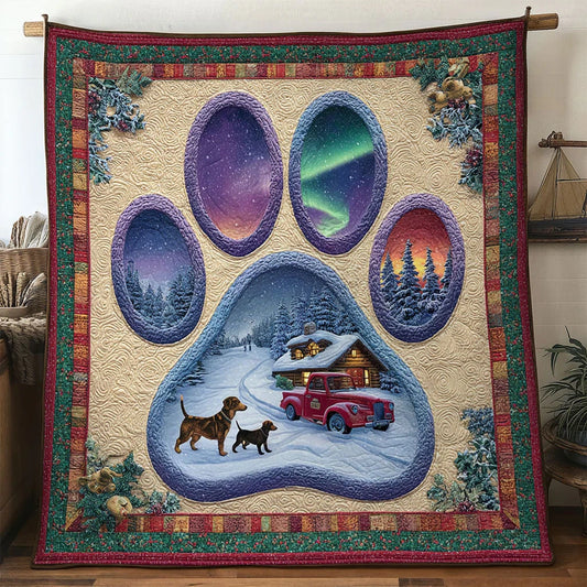 Snowy Trail Dachshund Paw Quilt Blanket