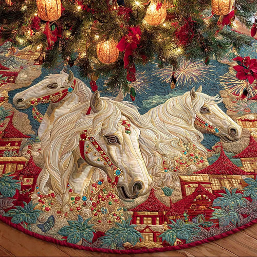 Snowy Trail Mare Christmas Quilted Tree Skirt