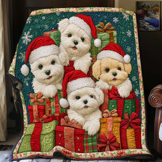 Snowy Yorkies Quilt Blanket