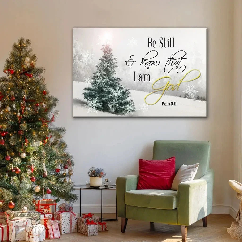 be still and know that i am god christmas christian wall art canvas print (Landscape) (view 7)