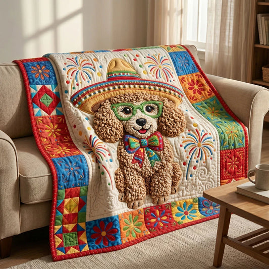Sombrero Poodle Puppy Quilt Blanket