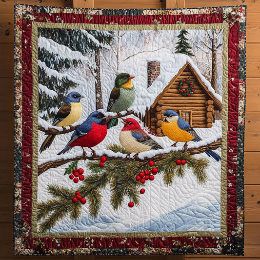 Songbirds At Snowfall Quilt Blanket