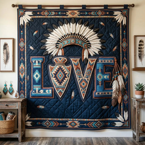 Southwestern Love And Feathers Quilt Blanket