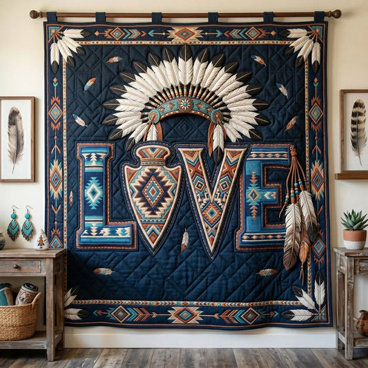 Southwestern Love And Feathers Quilt Blanket