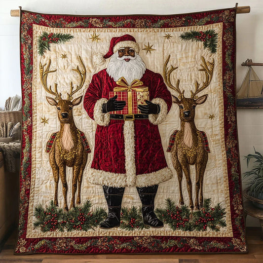 Sparkling Black Santa Claus Eve Quilt Blanket