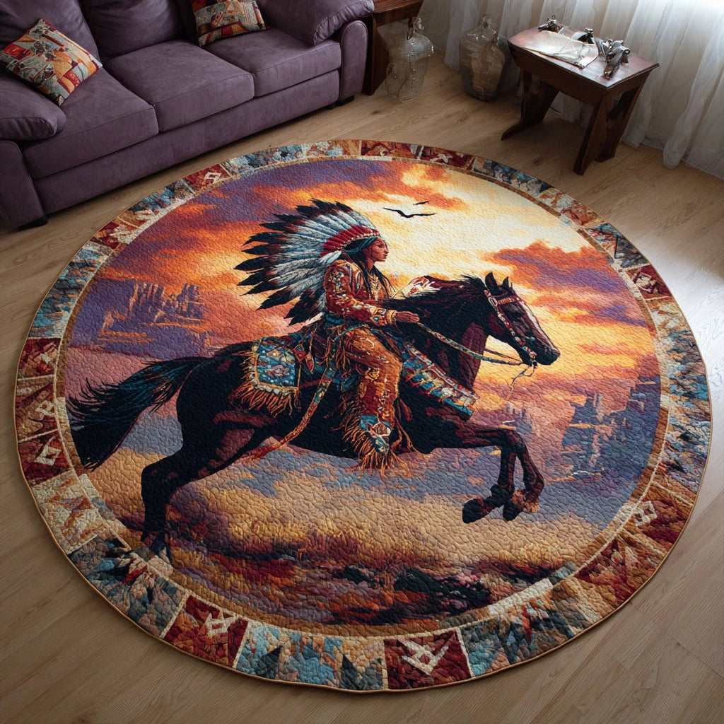 Spirit Native Woman Quilted Round Mat