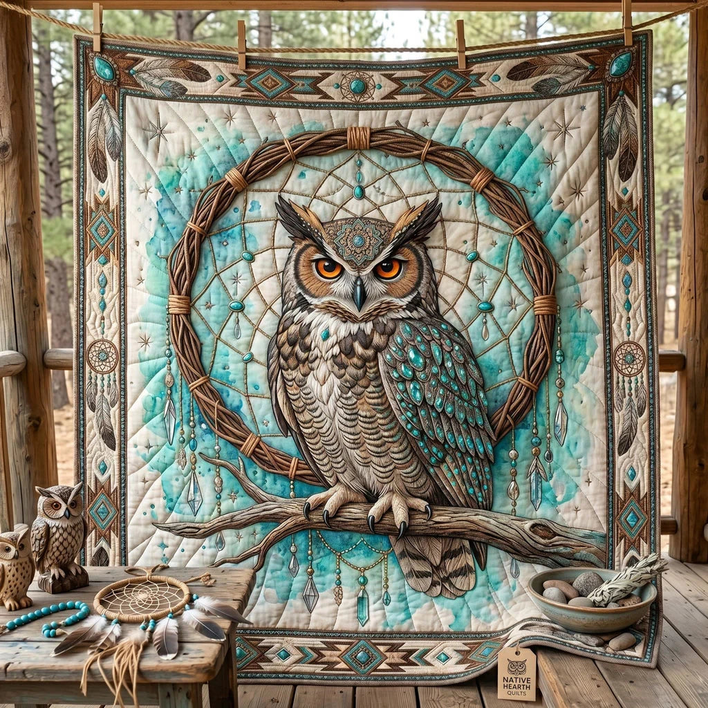 Spirit Owl Dreamcatcher Quilt Blanket