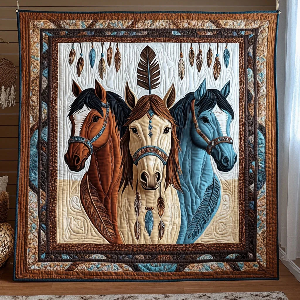 Spirit Tribe Horses Quilt Blanket