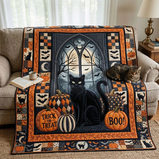 Spooky Black Cat Quilt Blanket