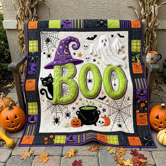 Spooky Cat And Ghost Halloween Quilt Blanket