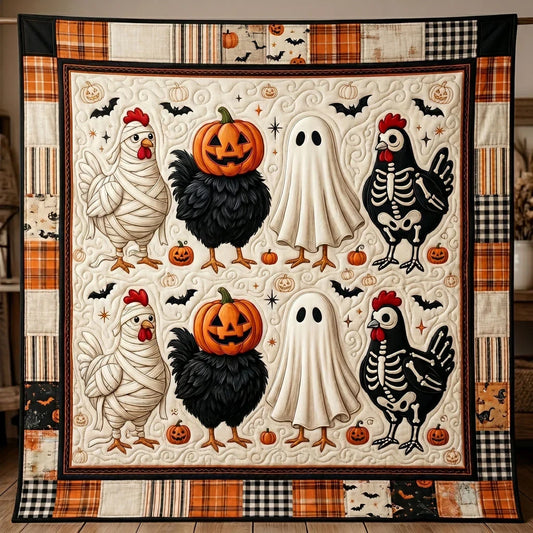 Spooky Farm Chickens Patchwork Quilt Blanket