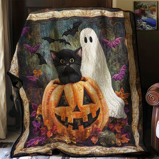 Spooky Halloween Cat Quilt Blanket