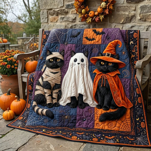 Spooky Mummy Ghost Witch Cat Quilt Blanket