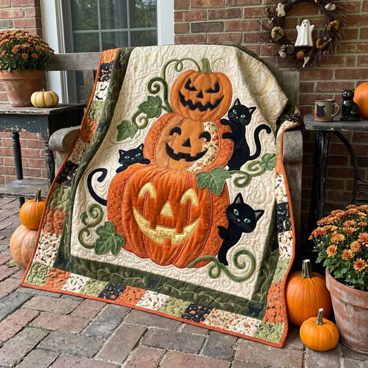 Spooky Pumpkin Cats Halloween Quilt Blanket