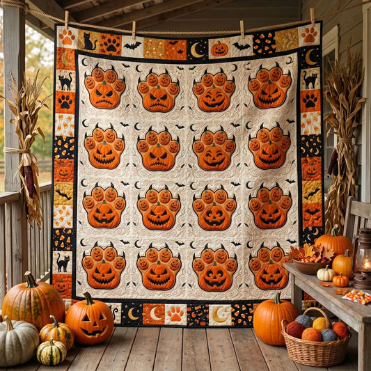 Spooky Pumpkin Paws Quilt Blanket