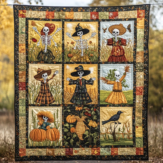 Spooky Skeleton Scarecrow Quilt Blanket