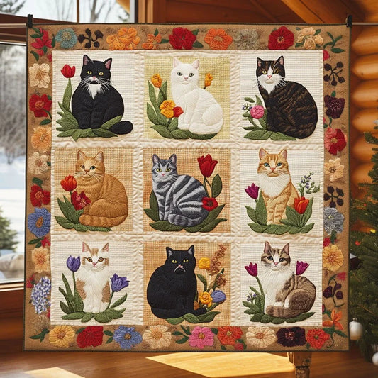 Spring Cat Quilt Blanket
