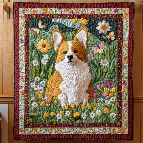 Springtime Corgi Quilt Blanket