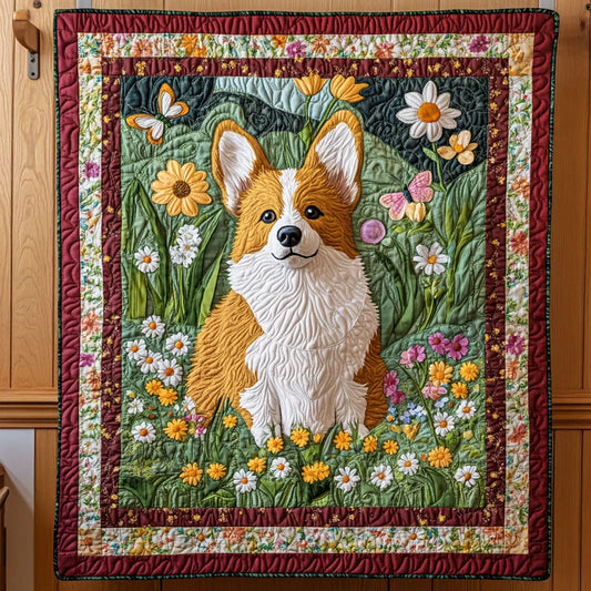Springtime Corgi Quilt Blanket