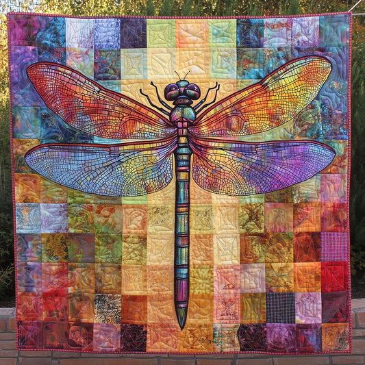 Square Mosaic Dragonfly Quilt Blanket