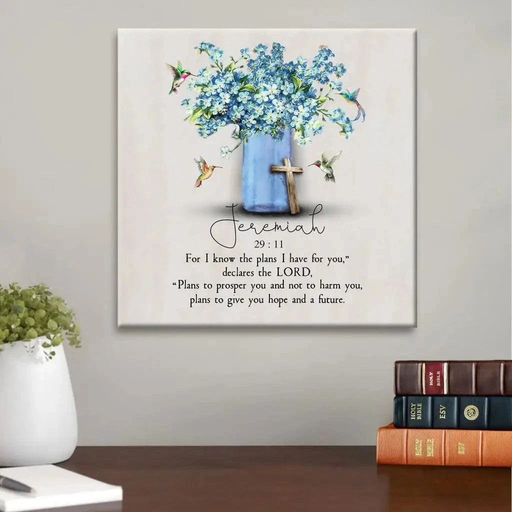 jeremiah 29 11 for i know the plans i have for you hummingbird flowers christian wall art canvas (Landscape) (view 7)