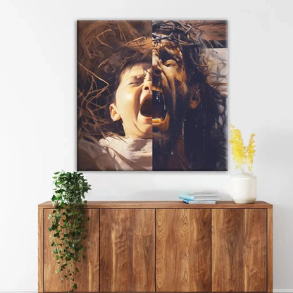 jesus as a baby and on the cross christian wall art canvas (Landscape) (view 11)