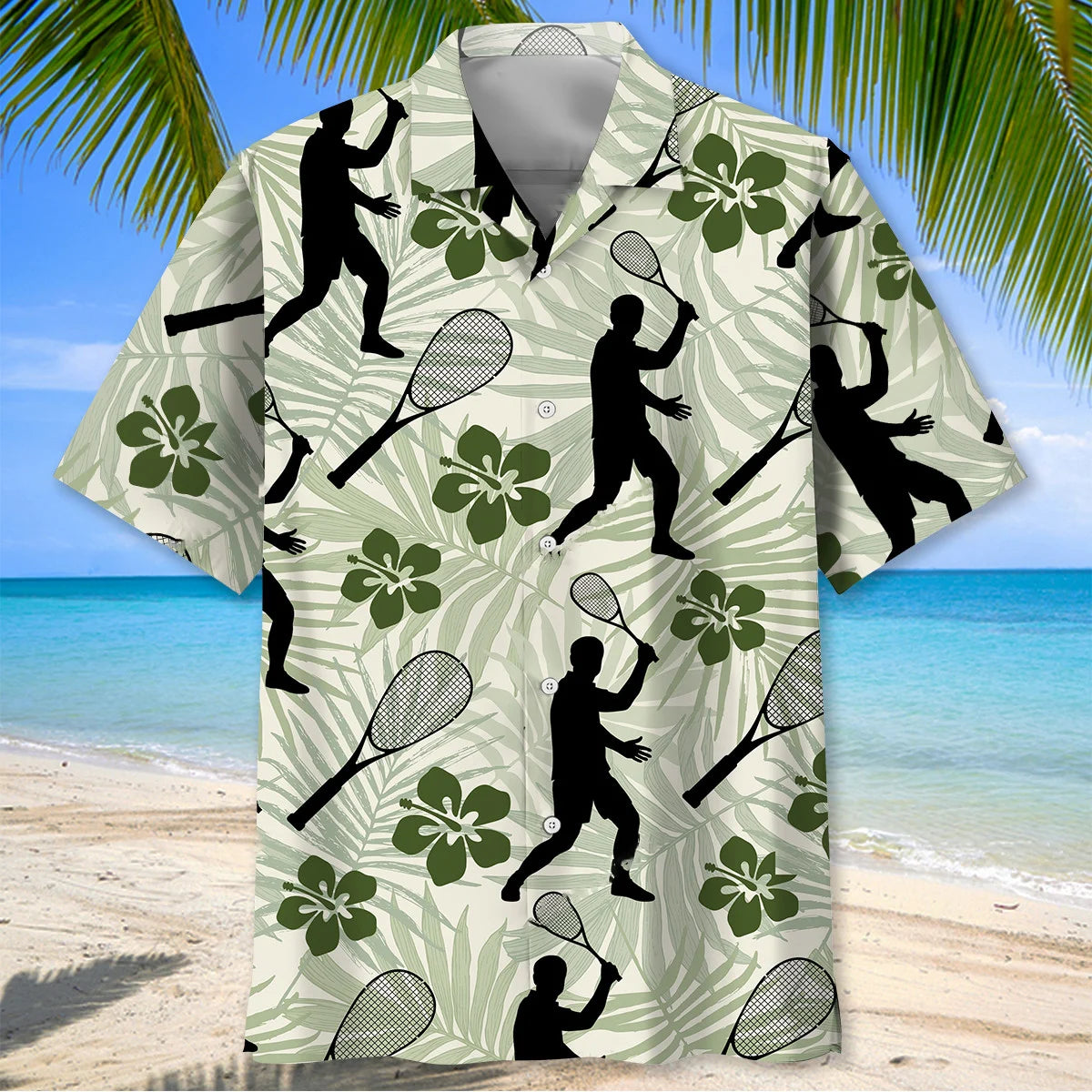 Squash Sport Hibiscus Hawaiian Shirt, custom shirt gift for men (view 2)